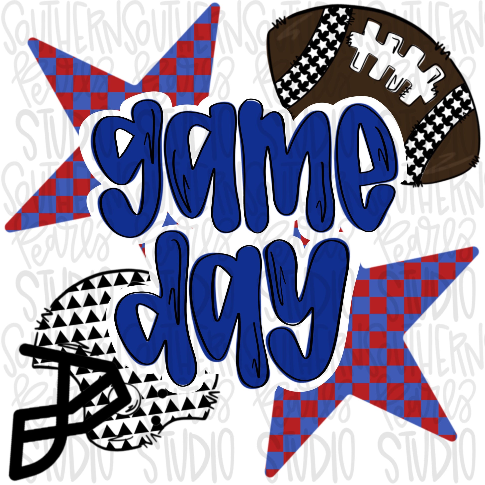 Game Day Football and helmet | red and royal blue | Go Team | PNG | Sublimation | Design Download