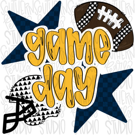 Game Day Football and helmet | navy and yellow| Go Team | PNG | Sublimation | Design Download