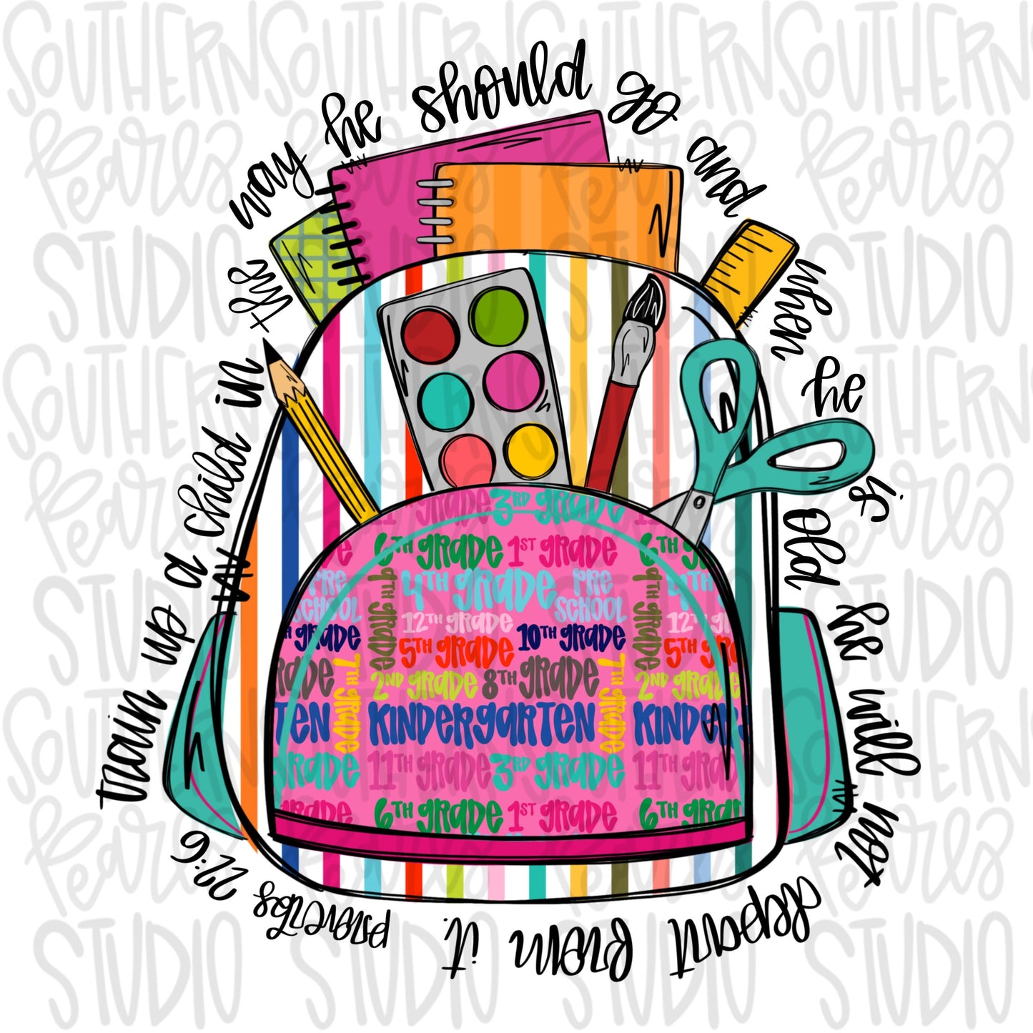 Teacher Backpack with verse | Train up a child | Sublimation Design | Digital Download | Women’s, Kids Shirt PNG