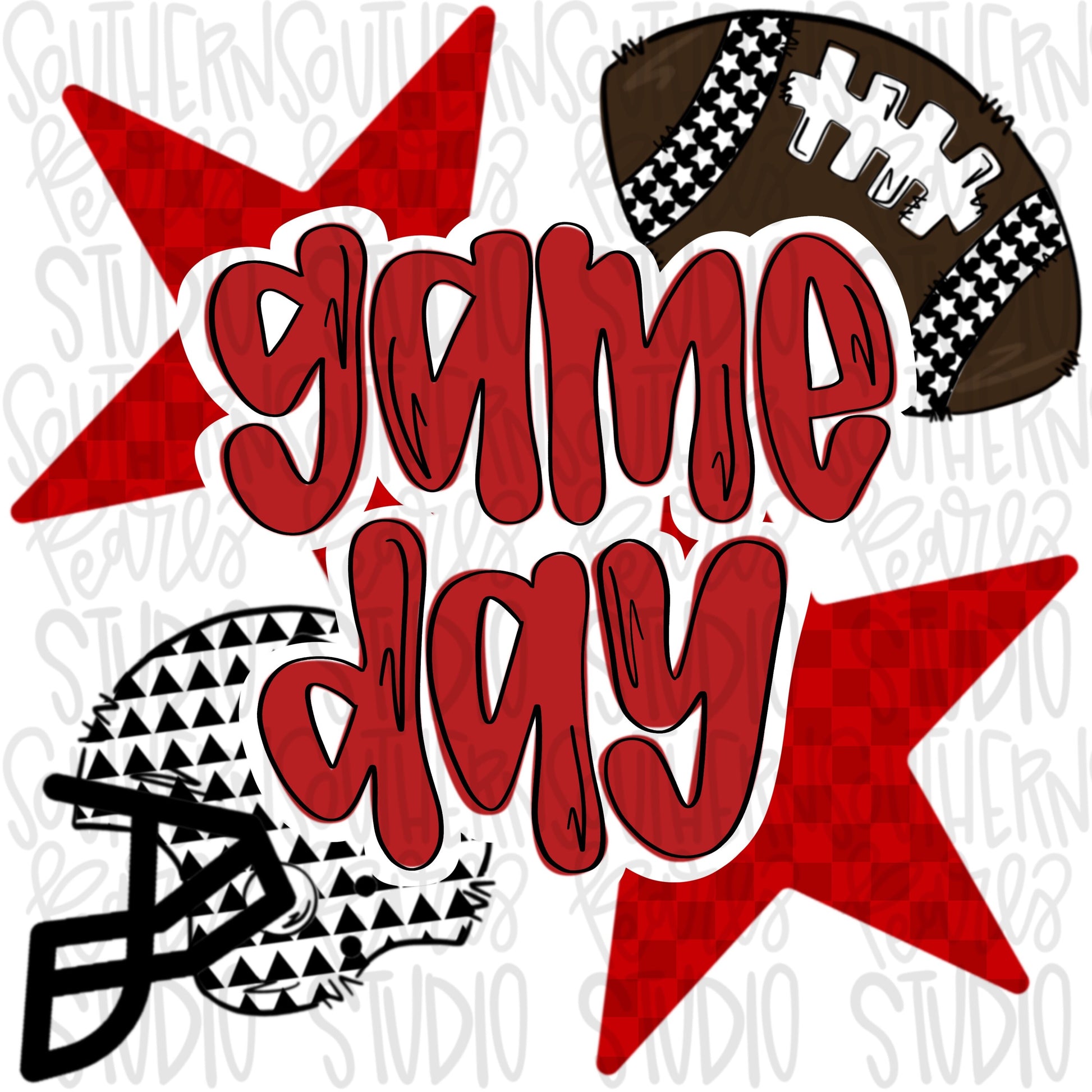 Game Day Football and helmet | bright red Go Team | PNG | Sublimation | Design Download