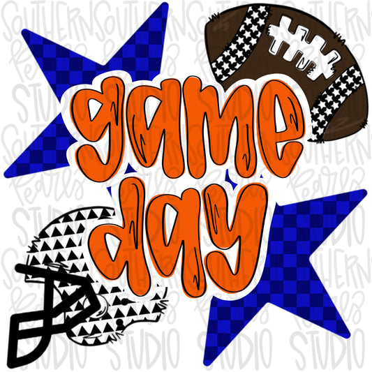 Game Day Football and helmet | orange and royal blue | Go Team | PNG | Sublimation | Design Download