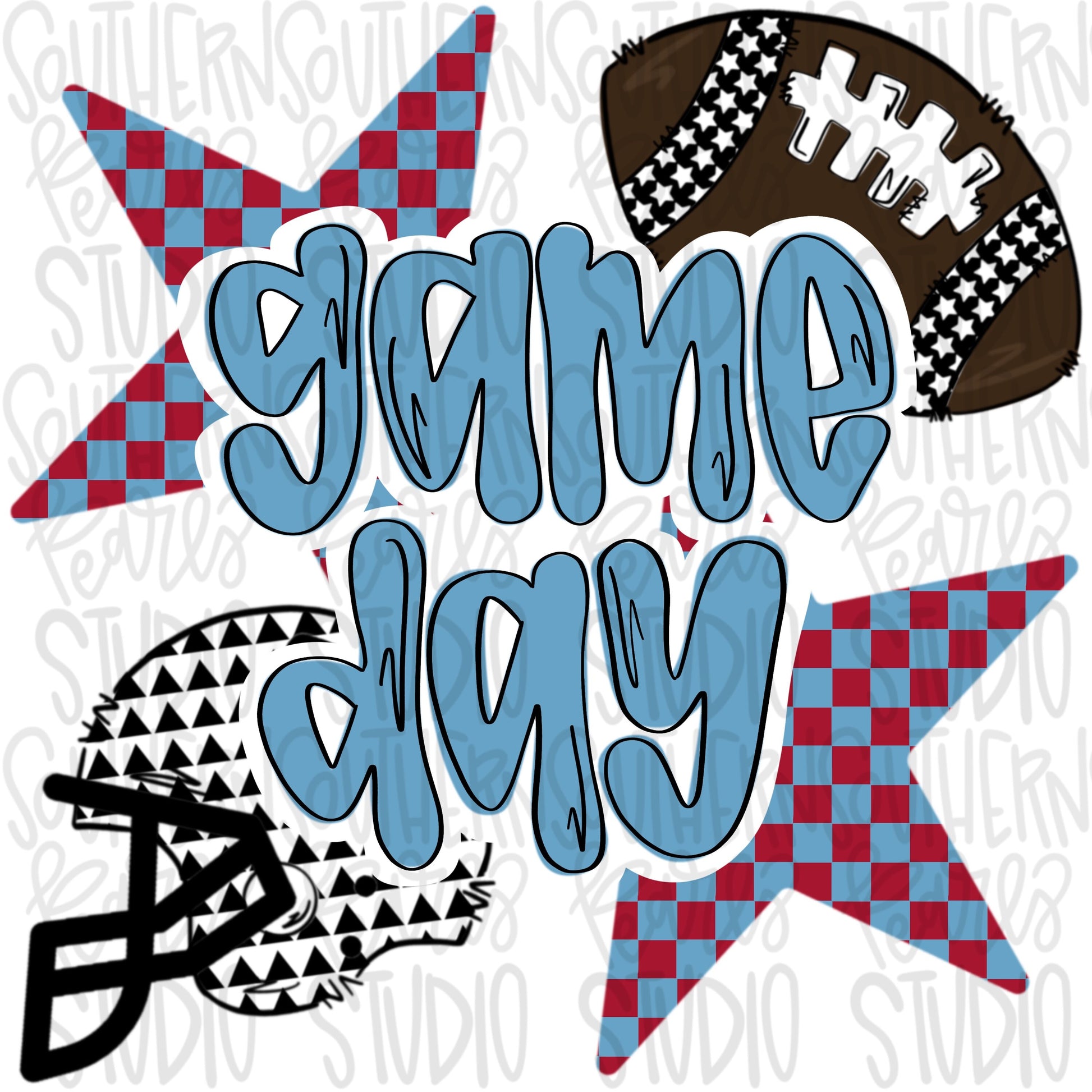 Game Day Football and helmet | red and light blue | Go Team | PNG | Sublimation | Design Download