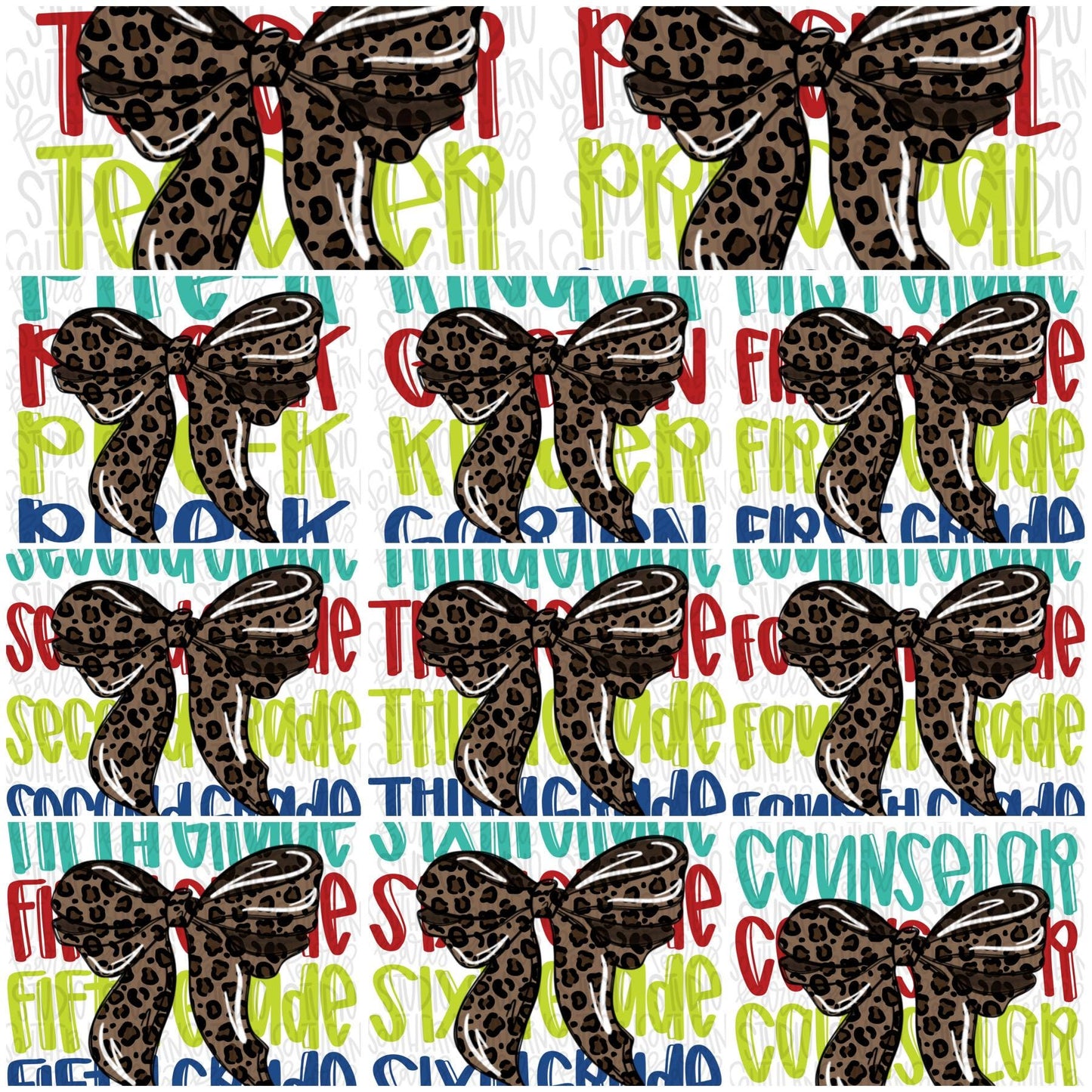 BUNDLE of 11 designs | leopard bow school titles/grades | Sublimation Design | Digital Download | Women’s, Kids Shirt PNG