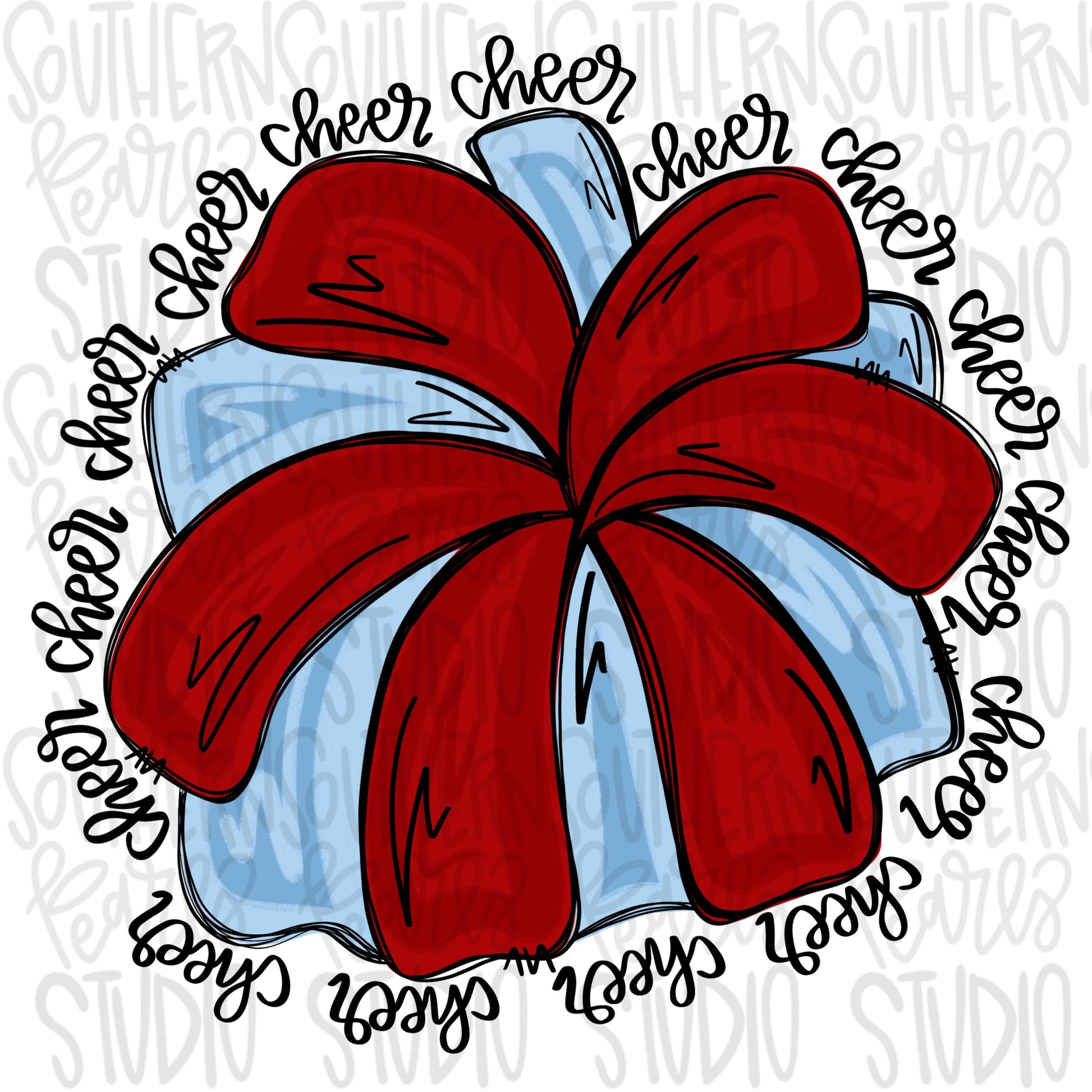 Cheerleader Pom Pom | light blue and red | Go Team Cheer wording| PNG | Sublimation | Design Download