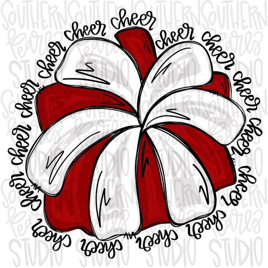 Cheerleader Pom Pom | red | Go Team Cheer wording| PNG | Sublimation | Design Download