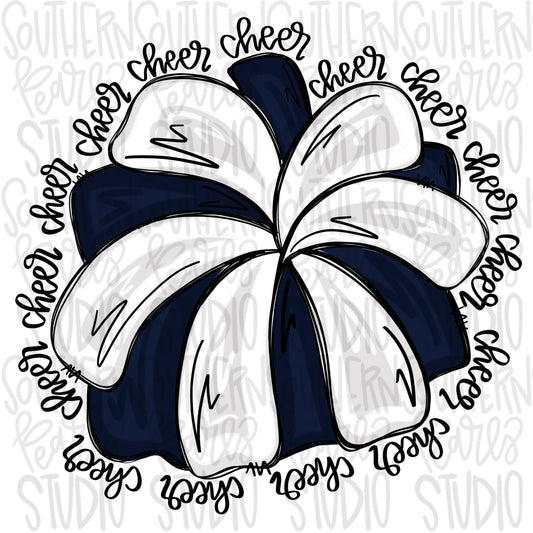 Cheerleader Pom Pom | navy | Go Team Cheer wording| PNG | Sublimation | Design Download