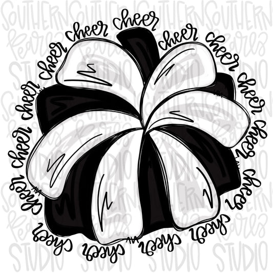 Cheerleader Pom Pom | black | Go Team Cheer wording| PNG | Sublimation | Design Download