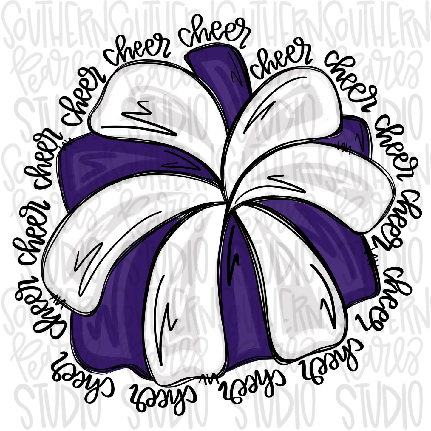 Cheerleader Pom Pom | purple | Go Team Cheer wording| PNG | Sublimation | Design Download