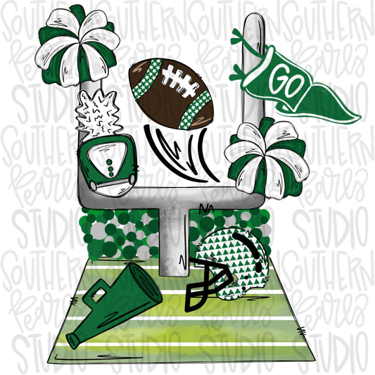 Football field with items | green | 2 designs front & back | Go Team | PNG | Sublimation | Design Download