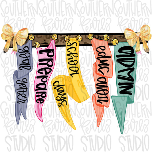 Pennant Banner | admin | pencil bow | 2 designs front and back Sublimation Design | Digital Download | Women’s, Kids Shirt PNG