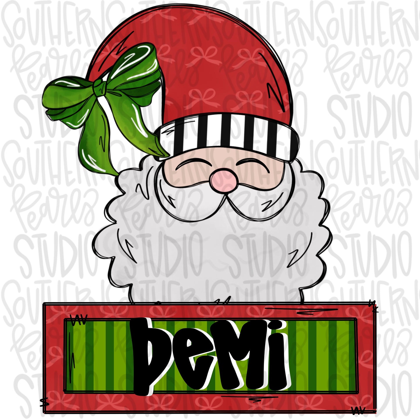 Santa with bow name patch | Sublimation Design | Digital Download | Women’s, Kids Shirt PNG