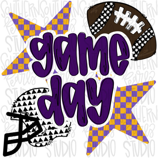 Game Day Football and helmet | purple and yellow | Go Team | PNG | Sublimation | Design Download