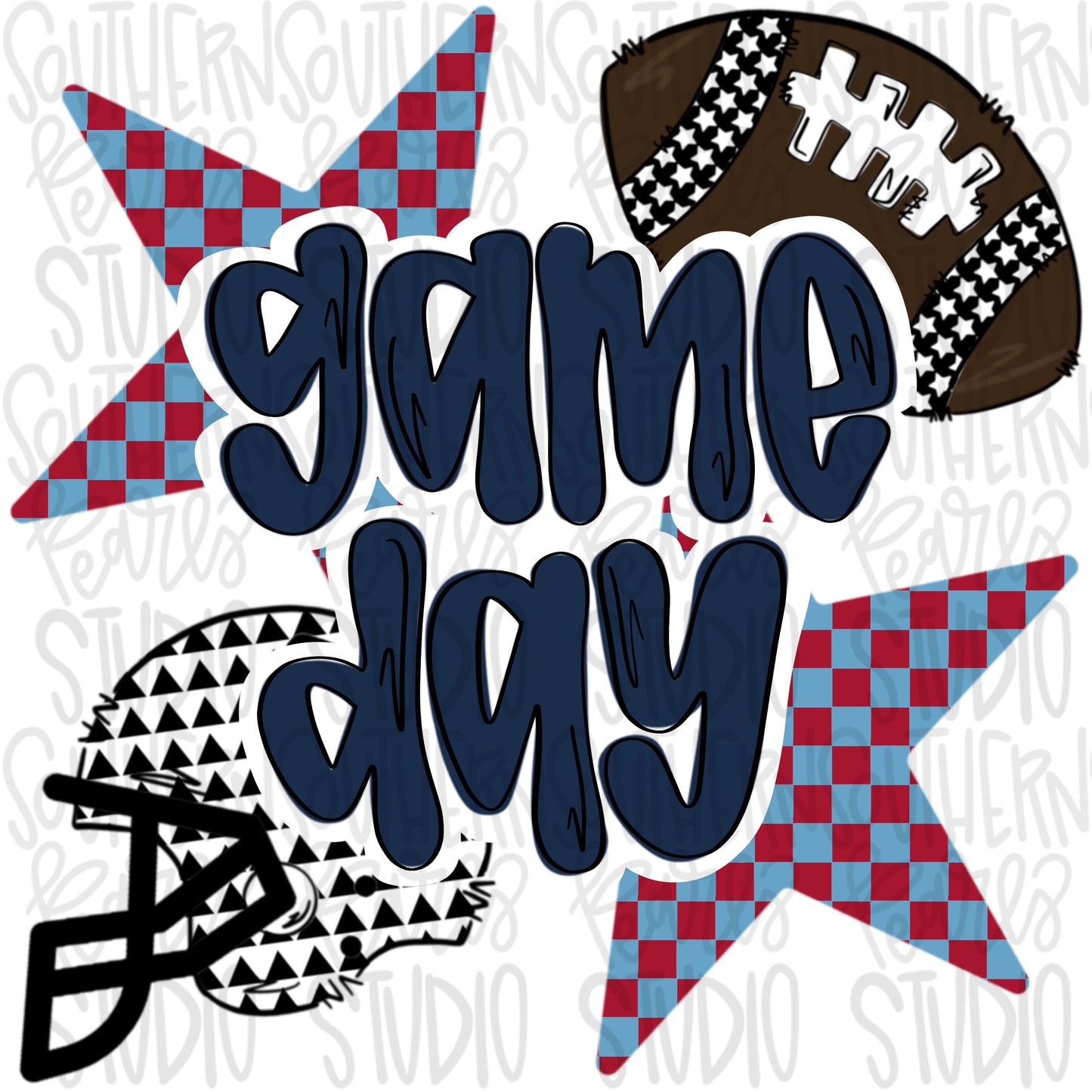 Game Day Football and helmet | navy and red | Go Team | PNG | Sublimation | Design Download