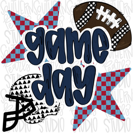 Game Day Football and helmet | navy and red | Go Team | PNG | Sublimation | Design Download