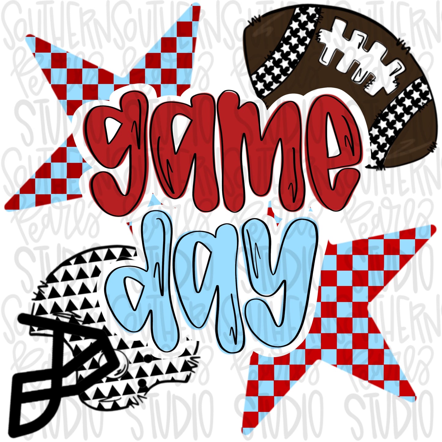 Game Day Football and helmet | bright red and blue | Go Team | PNG | Sublimation | Design Download