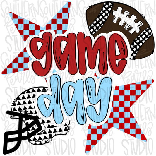 Game Day Football and helmet | bright red and blue | Go Team | PNG | Sublimation | Design Download