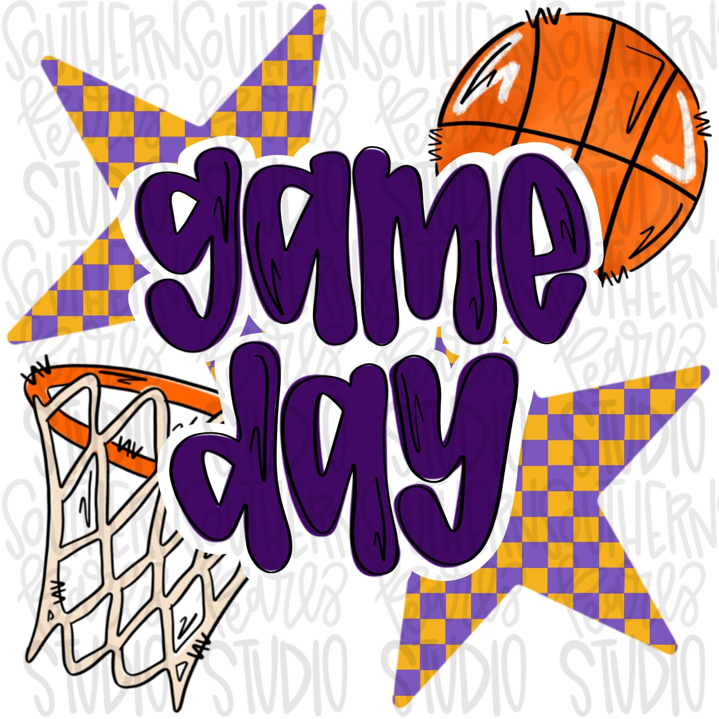 Game Day basketball | purple and yellow | Go Team | PNG | Sublimation | Design Download