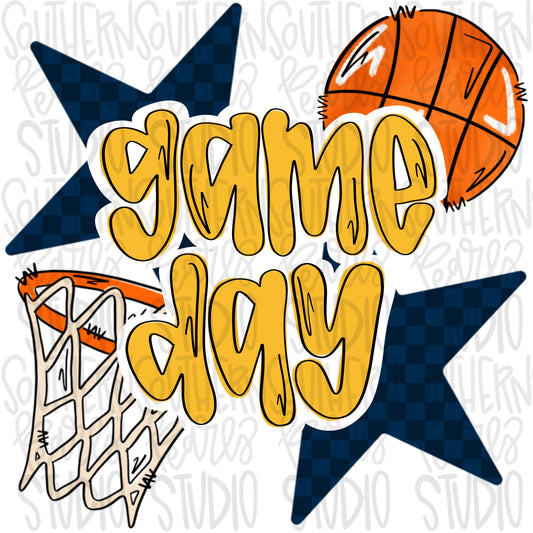 Game Day basketball |Navy and yellow | Go Team | PNG | Sublimation | Design Download