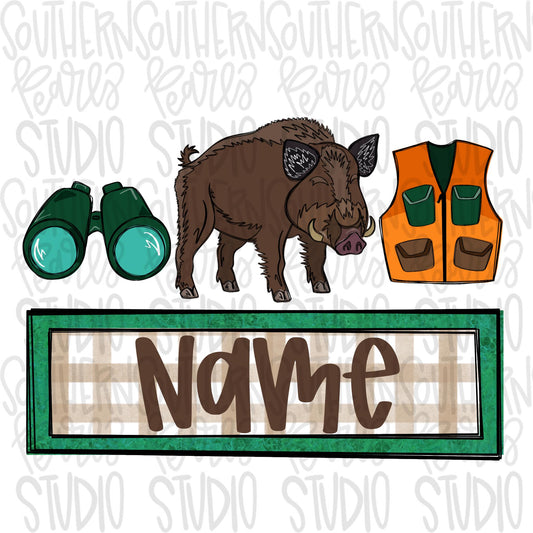 Hog hunting name plate | Sublimation Design | Digital Download | Women’s, Kids Shirt PNG