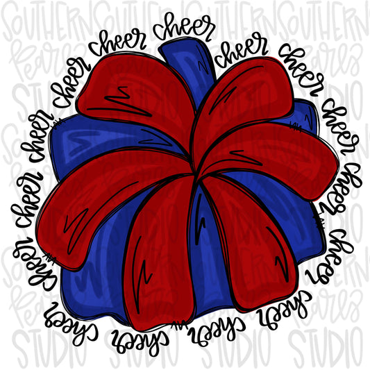 Cheerleader Pom Pom | royal and red | Go Team Cheer wording| PNG | Sublimation | Design Download