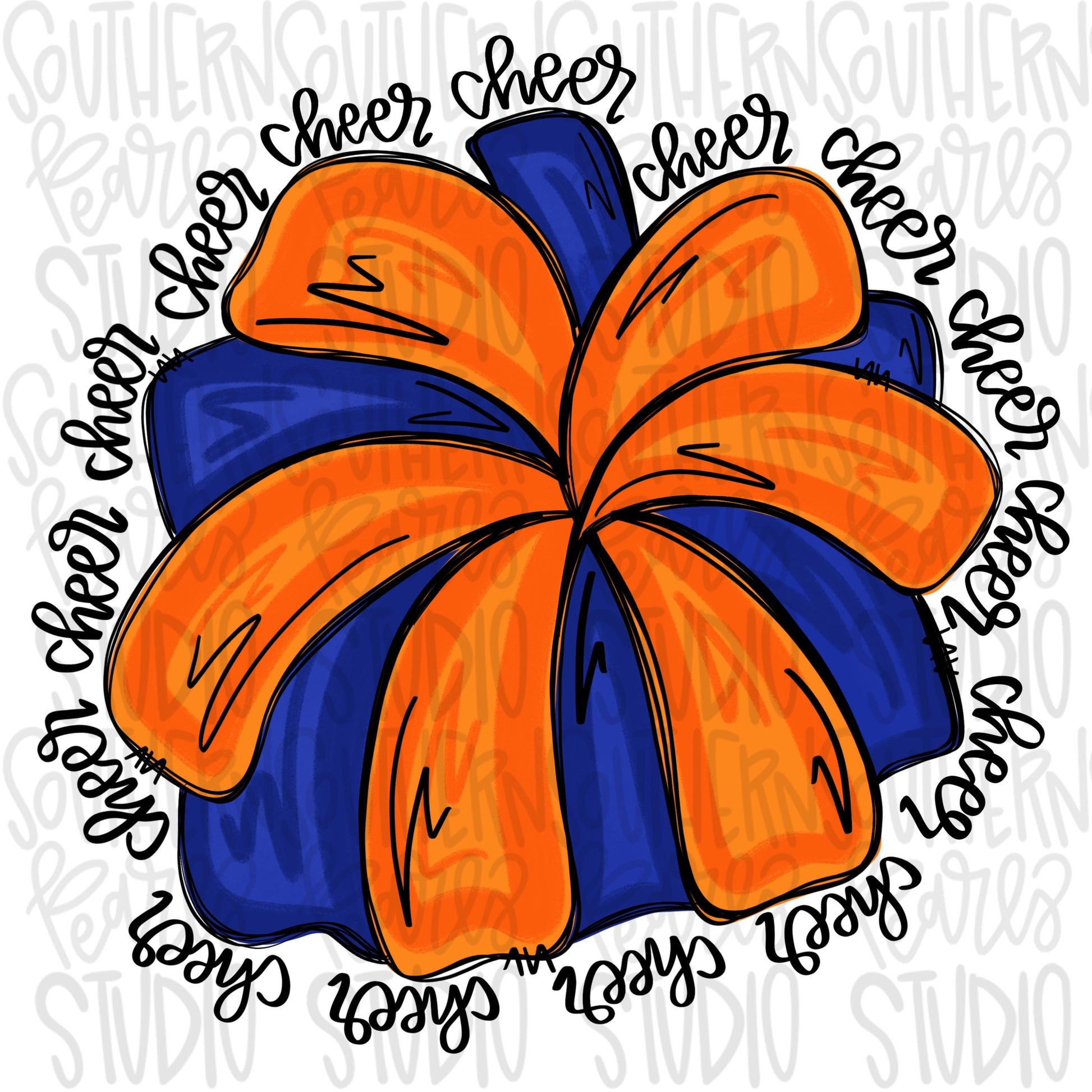 Cheerleader Pom Pom | royal and orange | Go Team Cheer wording| PNG | Sublimation | Design Download