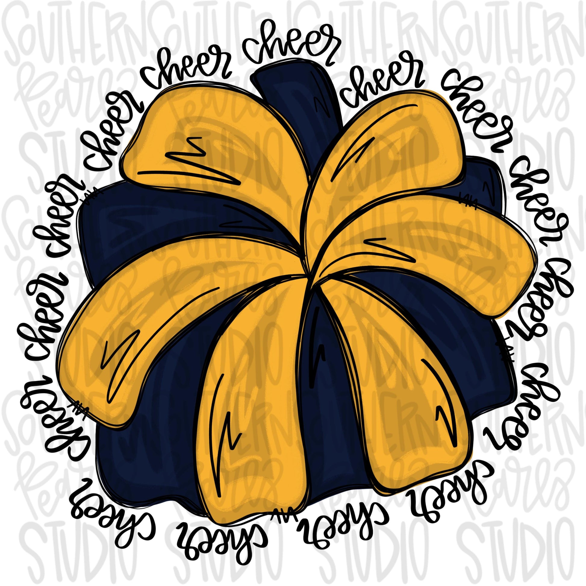 Cheerleader Pom Pom | navy and yellow gold | Go Team Cheer wording| PNG | Sublimation | Design Download