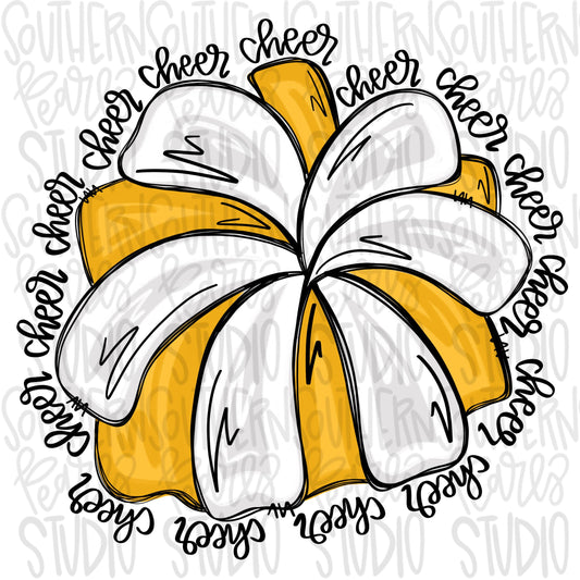 Cheerleader Pom Pom | yellow | Go Team Cheer wording| PNG | Sublimation | Design Download