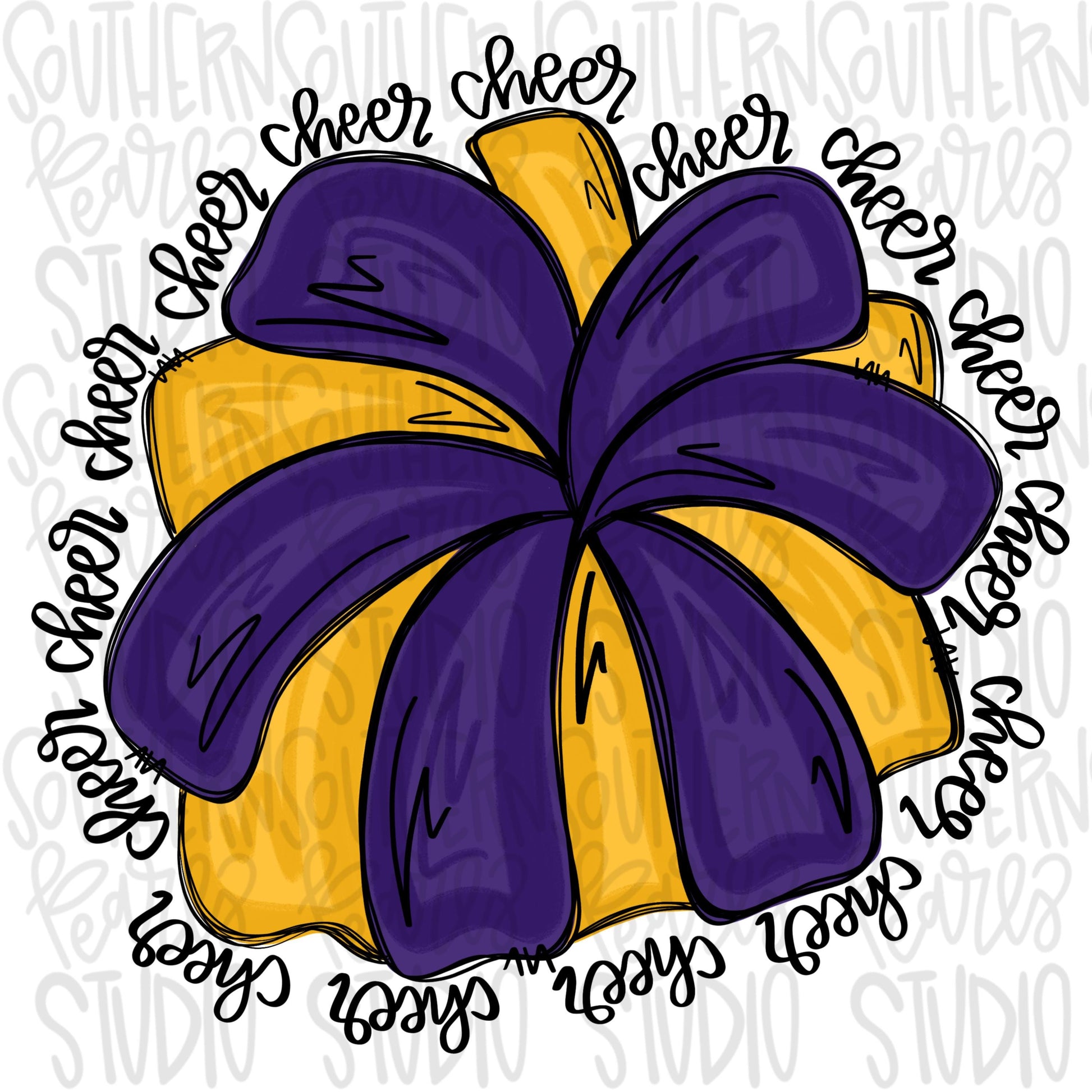 Cheerleader Pom Pom | yellow and purple | Go Team Cheer wording| PNG | Sublimation | Design Download