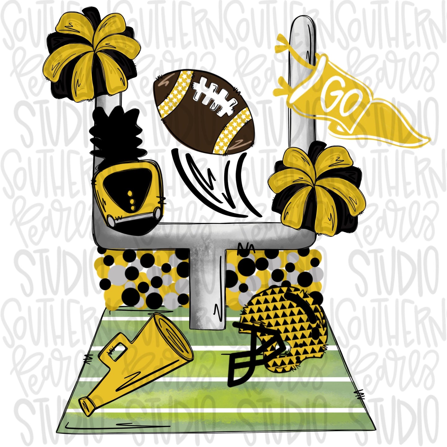 Football field with items | black and yellow | 2 designs front & back | Go Team | PNG | Sublimation | Design Download