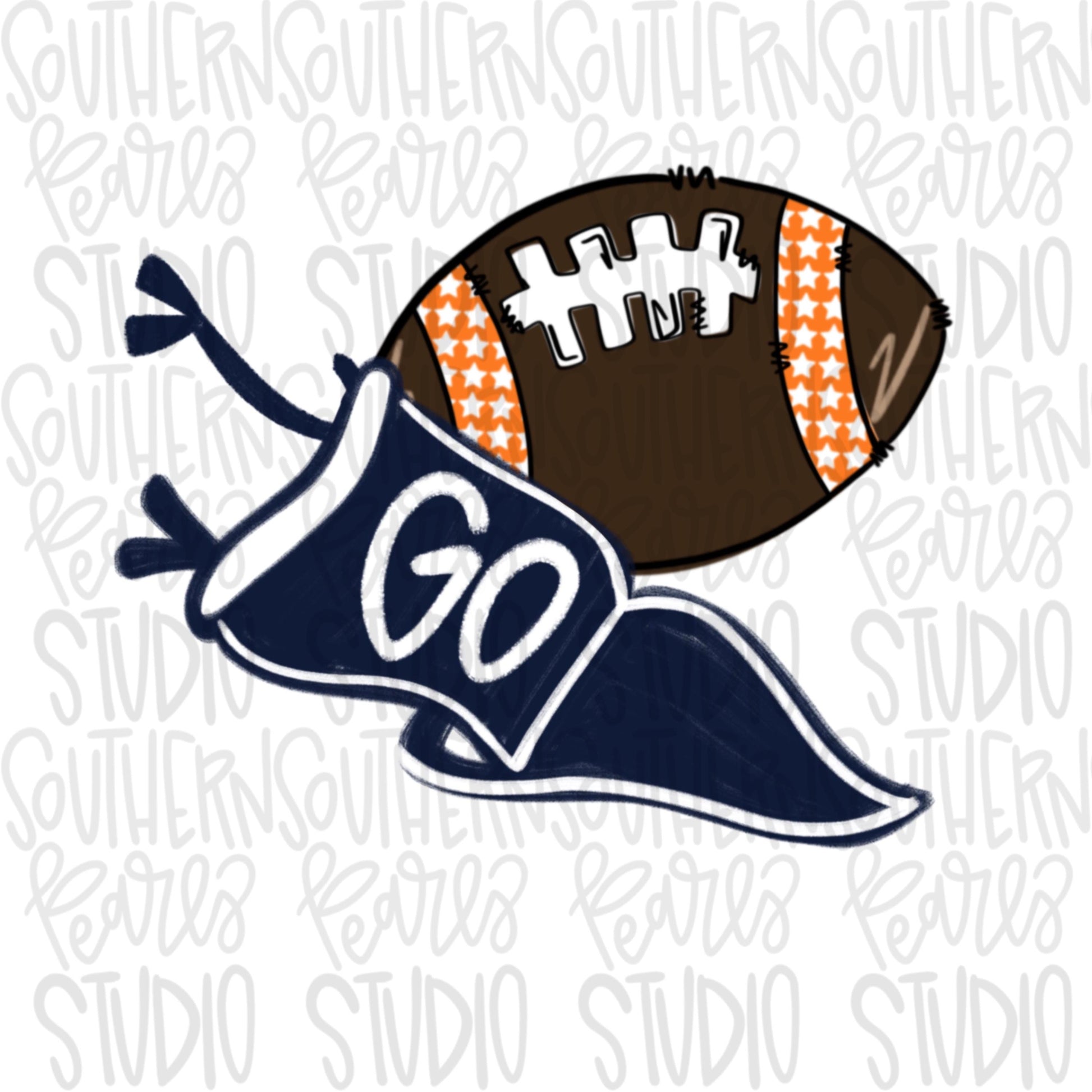 Football field with items | orange and navy | 2 designs front & back | Go Team | PNG | Sublimation | Design Download