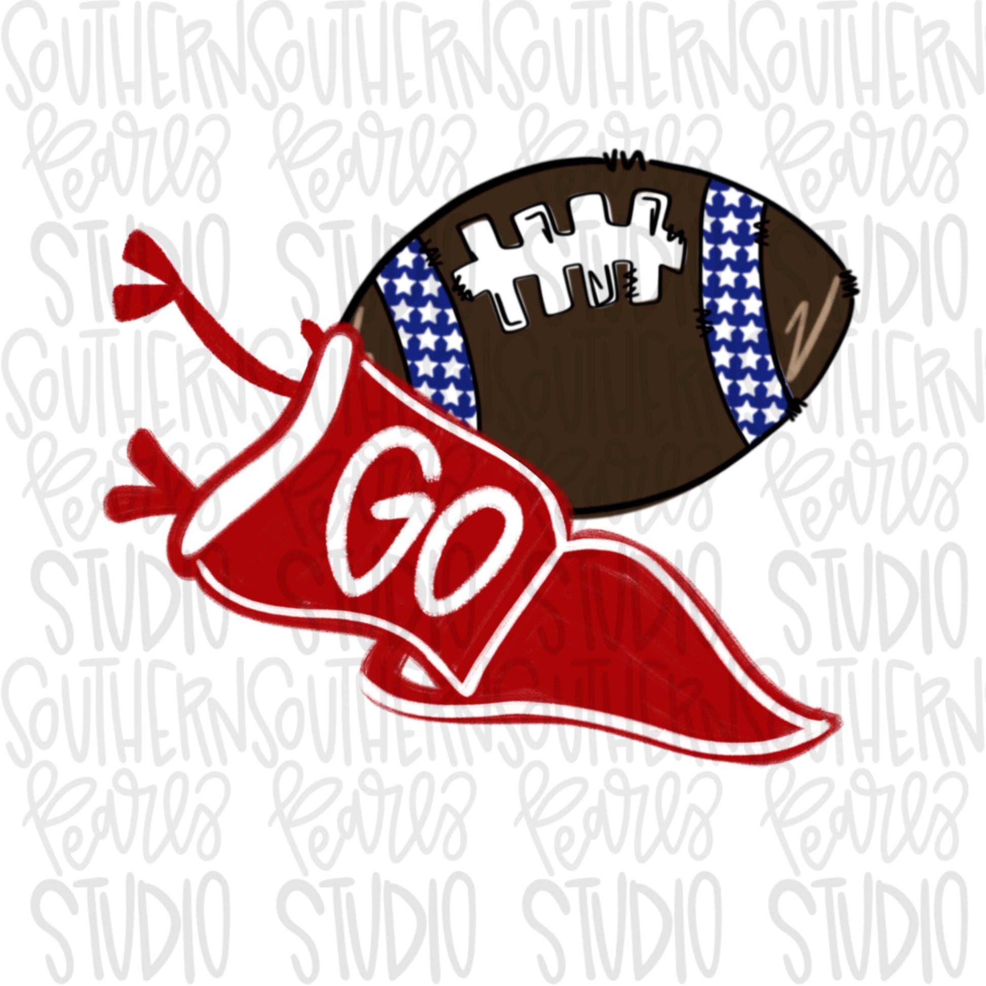 Football field with items | royal and red | 2 designs front & back | Go Team | PNG | Sublimation | Design Download