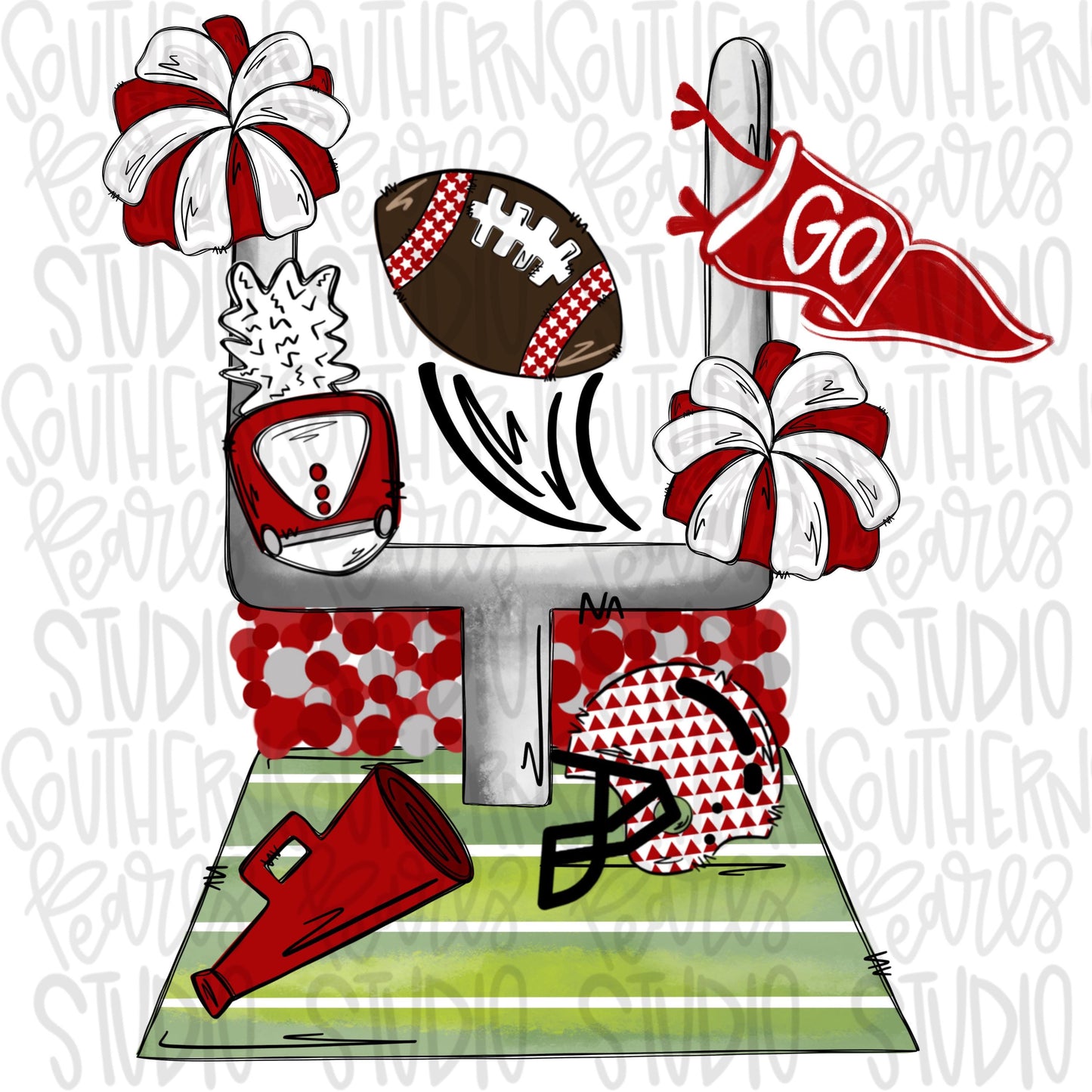 Football field with items | red | 2 designs front & back | Go Team | PNG | Sublimation | Design Download