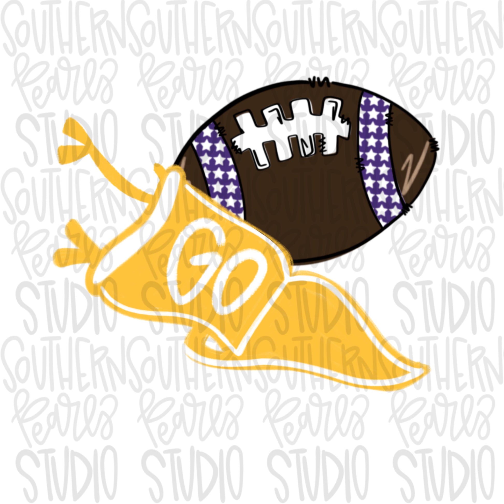 Football field with items | purple and yellow | 2 designs front & back | Go Team | PNG | Sublimation | Design Download