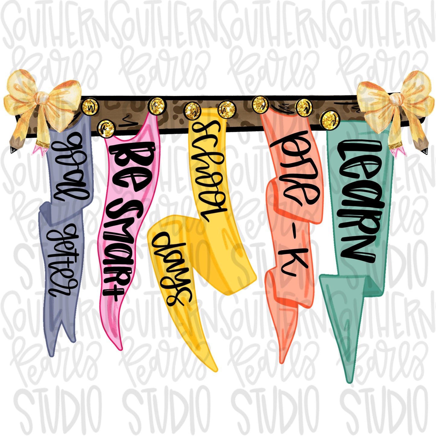 Pennant Banner | pre k | pencil bow | 2 designs front and back Sublimation Design | Digital Download | Women’s, Kids Shirt PNG