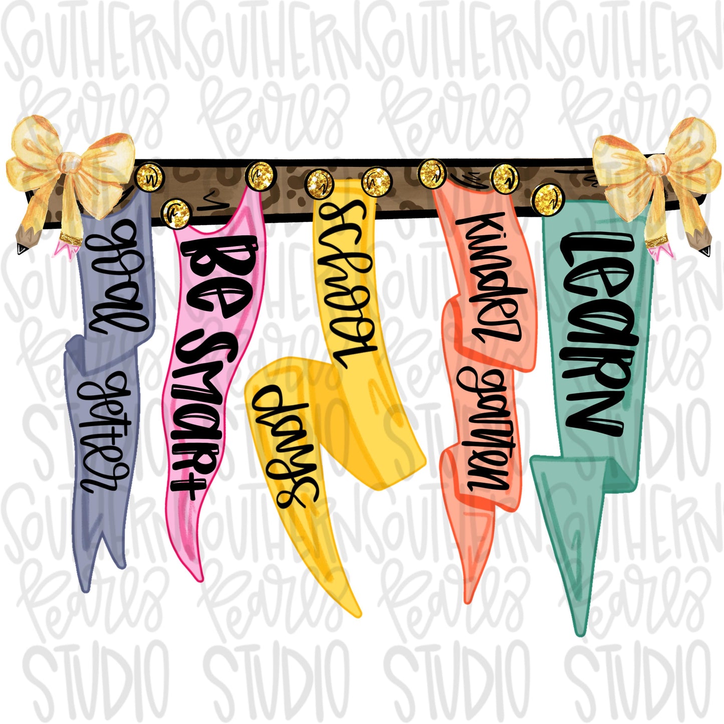 Pennant Banner | kindergarten | pencil bow | 2 designs front and back Sublimation Design | Digital Download | Women’s, Kids Shirt PNG