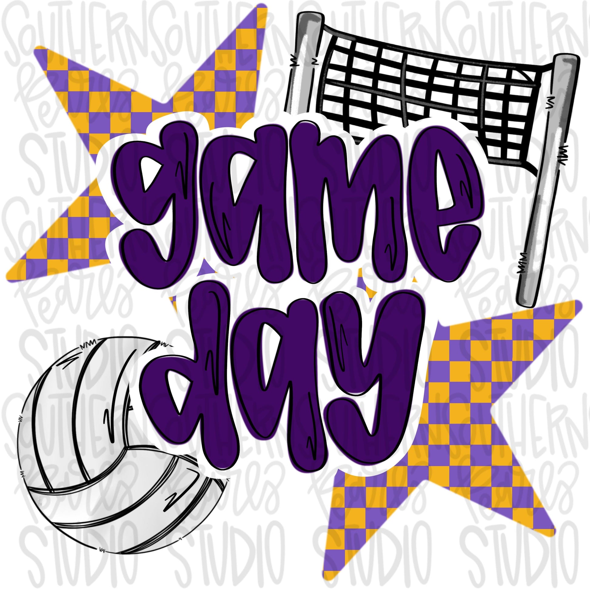 Game Day volleyball | purple and yellow | Go Team | PNG | Sublimation | Design Download