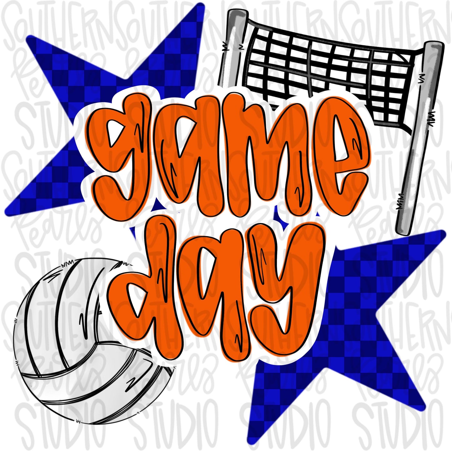 Game Day volleyball | Royal and orange | Go Team | PNG | Sublimation | Design Download