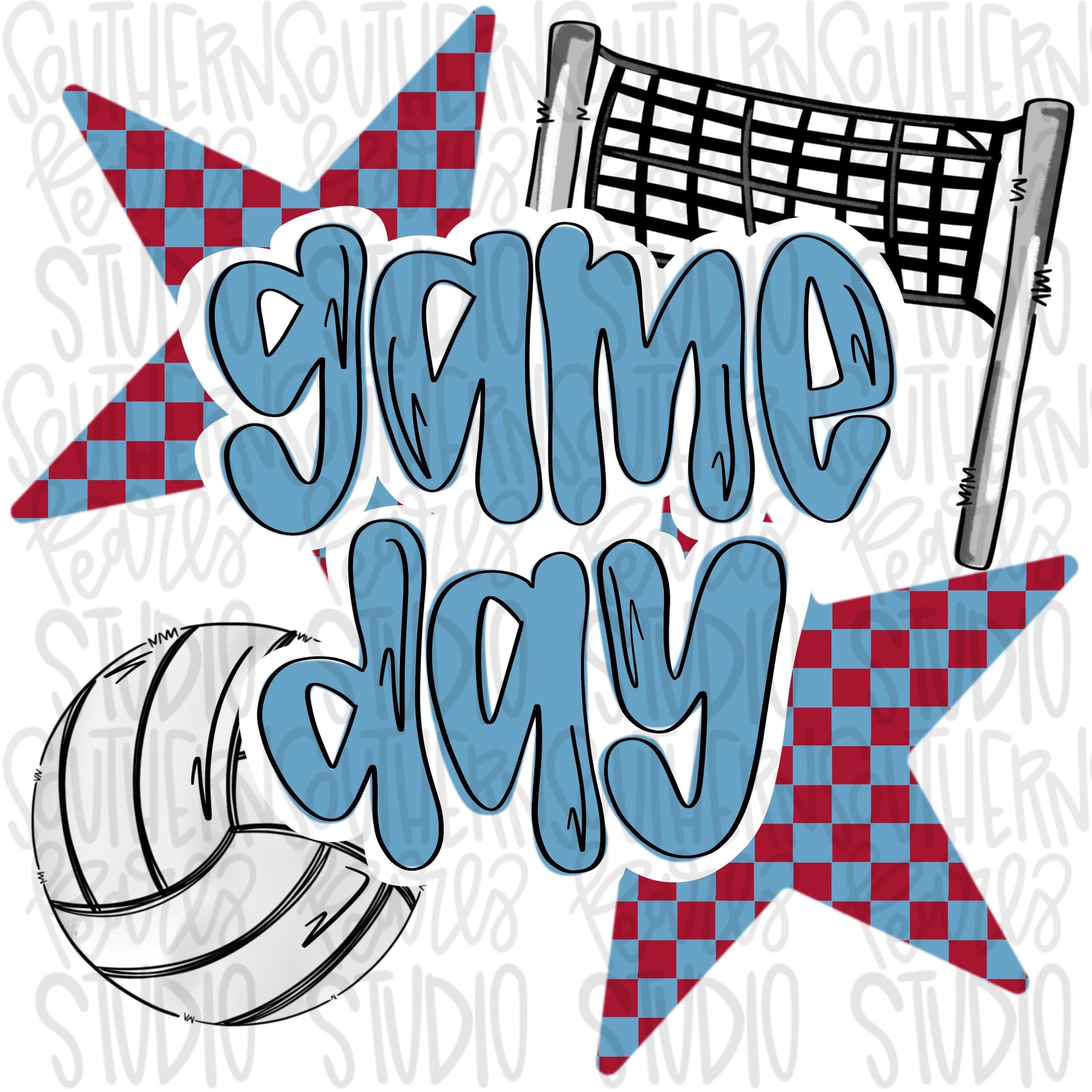 Game Day volleyball | Red and Columbia Blue | Go Team | PNG | Sublimation | Design Download