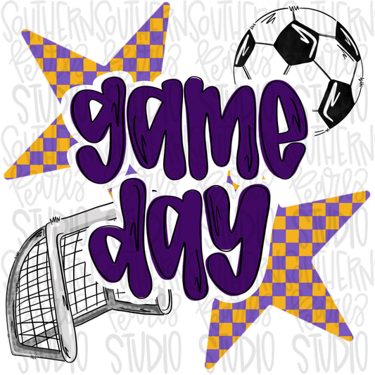 Game Day soccer | purple and yellow| Go Team | PNG | Sublimation | Design Download