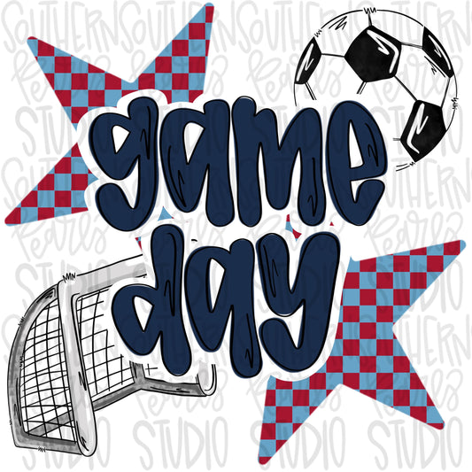 Game Day soccer | red and navy | Go Team | PNG | Sublimation | Design Download