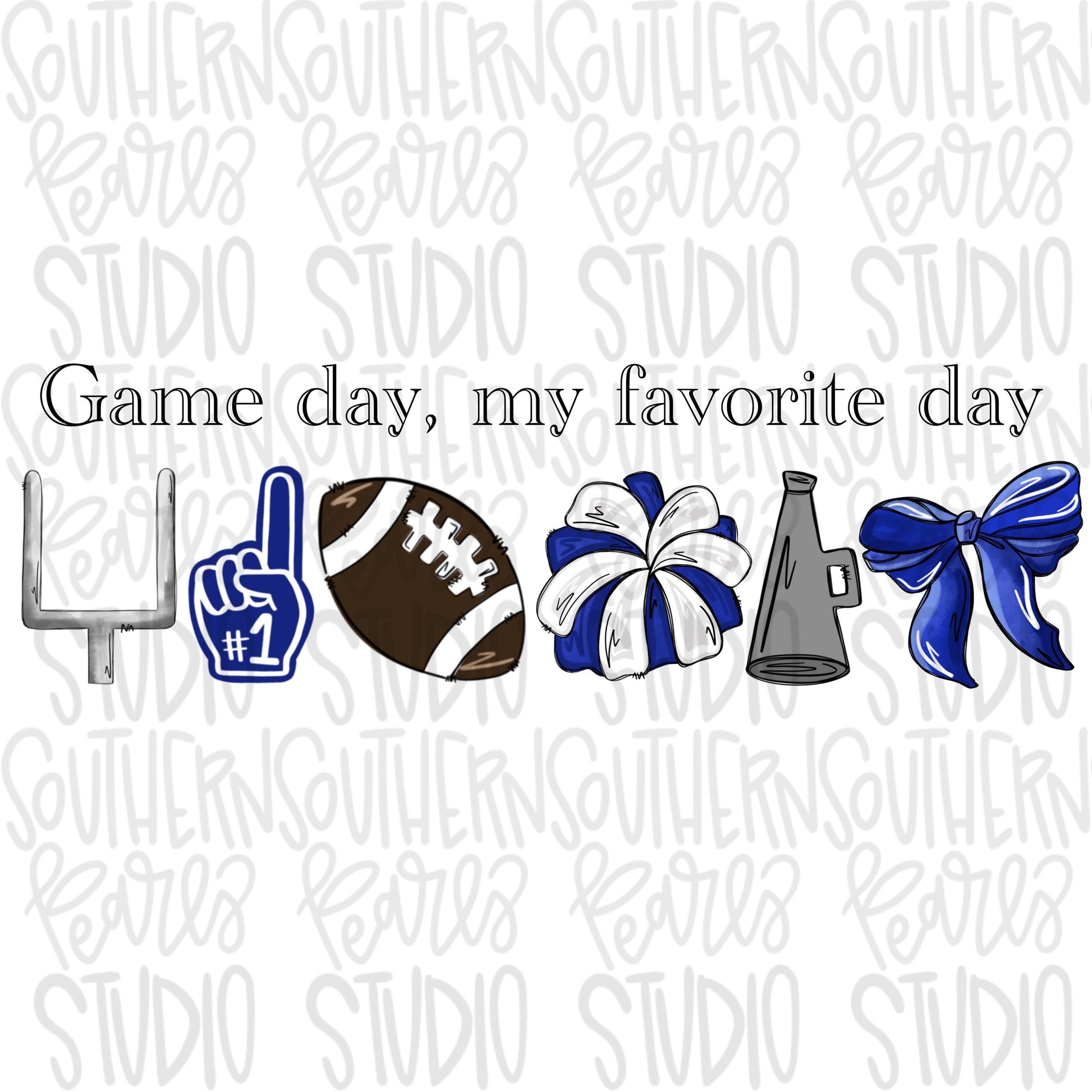 Game Day my favorite day | Football and helmet and pom pom | Royal | Go Team | PNG | Sublimation | Design Download