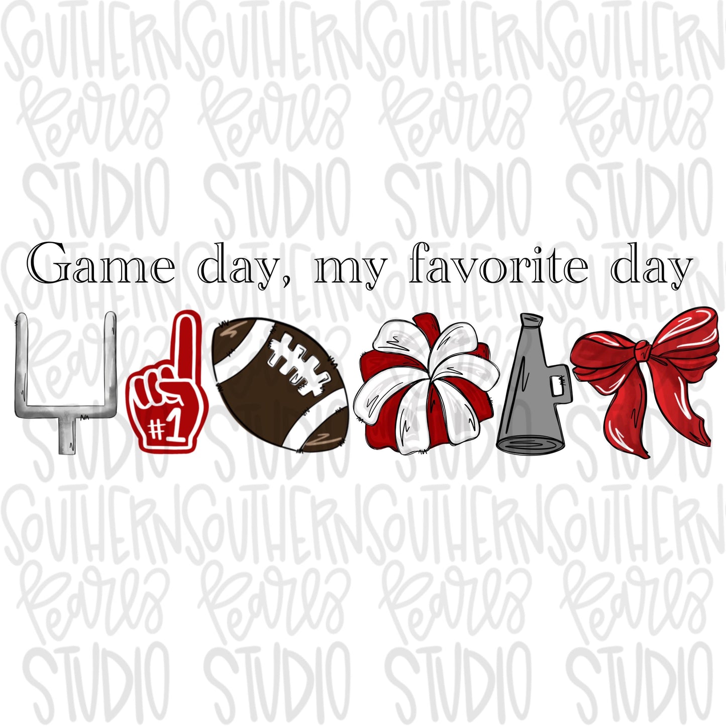 Game Day my favorite day | Football and helmet and pom pom | red | Go Team | PNG | Sublimation | Design Download