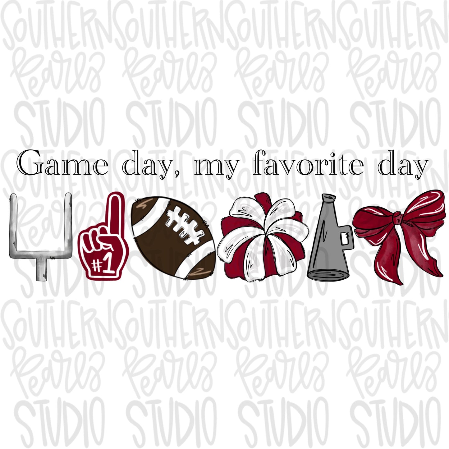 Game Day my favorite day | Football and helmet and pom pom | cardinal | Go Team | PNG | Sublimation | Design Download