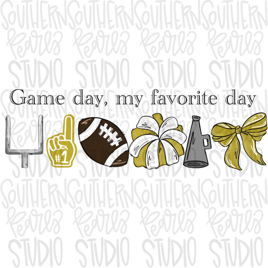 Game Day my favorite day | Football and megaphone and pom pom | Vegas gold | Go Team | PNG | Sublimation | Design Download