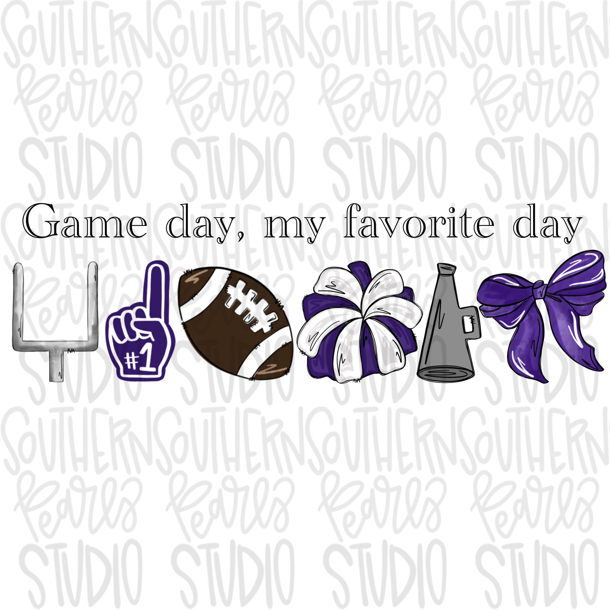 Game Day my favorite day | Football and megaphone and pom pom | purple | Go Team | PNG | Sublimation | Design Download