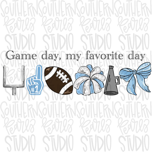 Game Day my favorite day | Football and megaphone and pom pom | Carolina blue | Go Team | PNG | Sublimation | Design Download