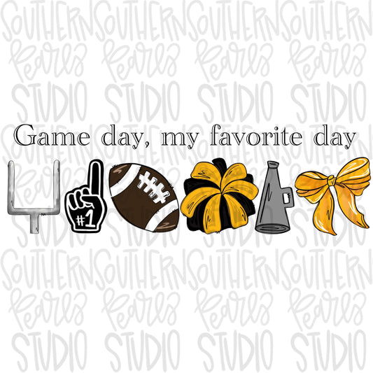 Game Day my favorite day | Football and megaphone and pom pom | red and navy | Go Team | PNG | Sublimation | Design Download