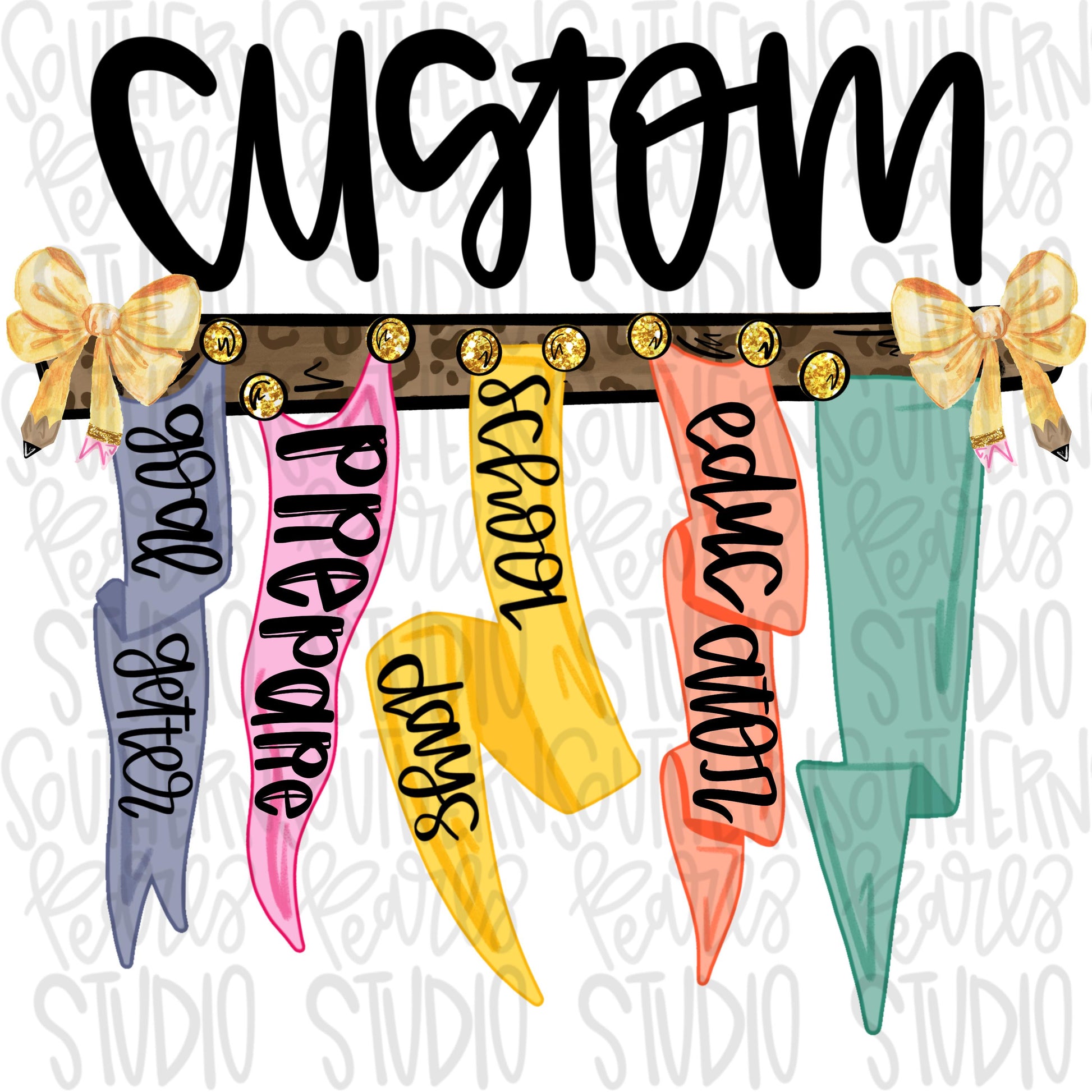 Custom Pennant Banner | pencil bow | 2 designs front and back Sublimation Design | Digital Download | Women’s, Kids Shirt PNG