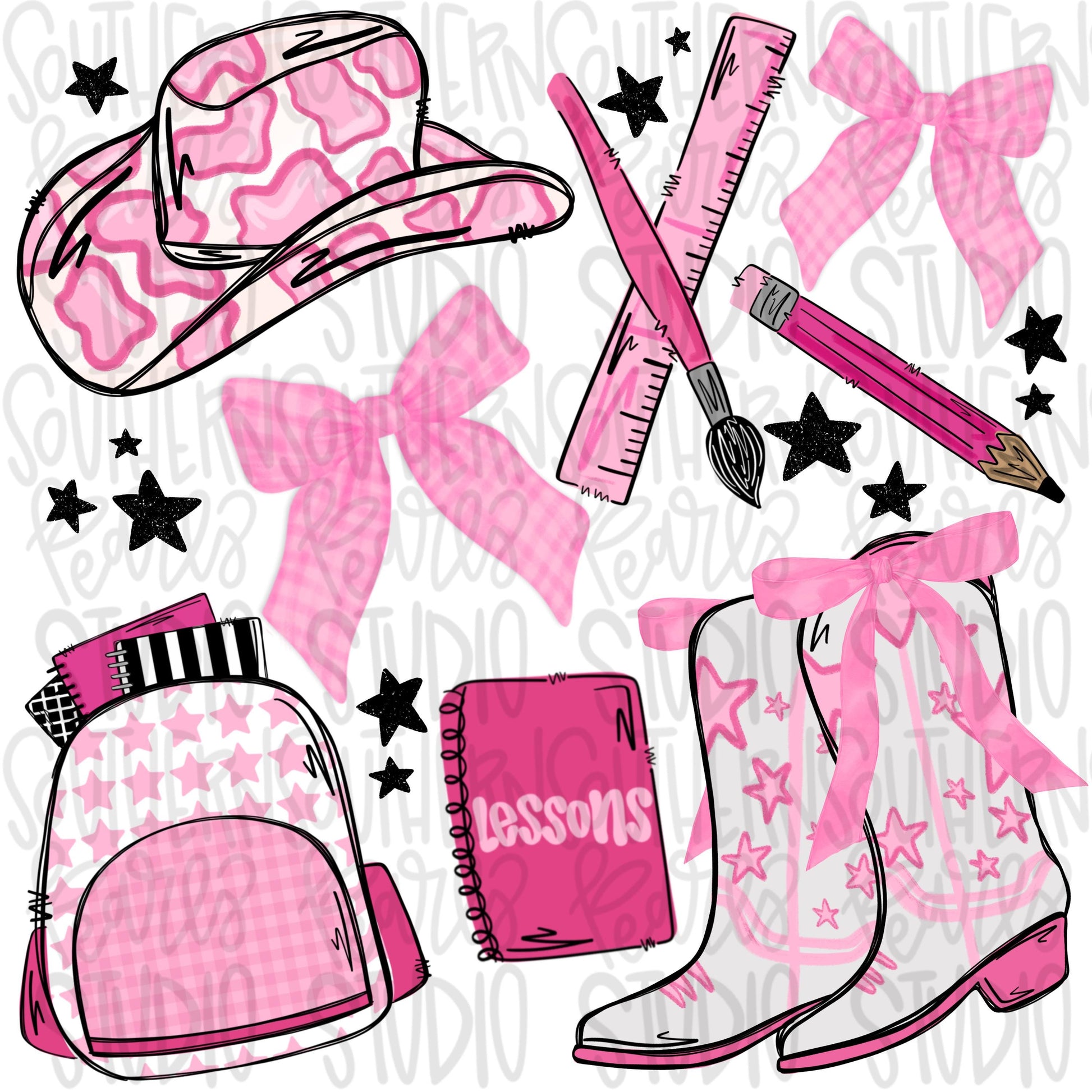 Cowgirl bows and school supplies | coquette | Sublimation Design | Digital Download | Women’s, Kids Shirt PNG