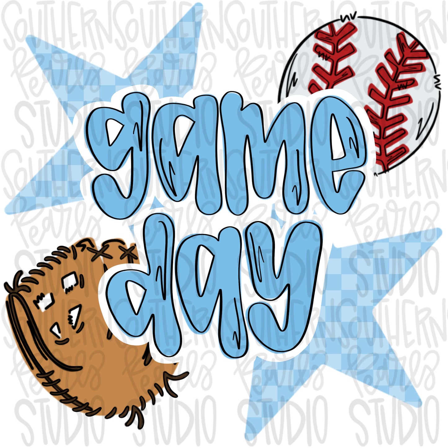 Game Day Baseball | Columbia blue | Go Team | PNG | Sublimation | Design Download